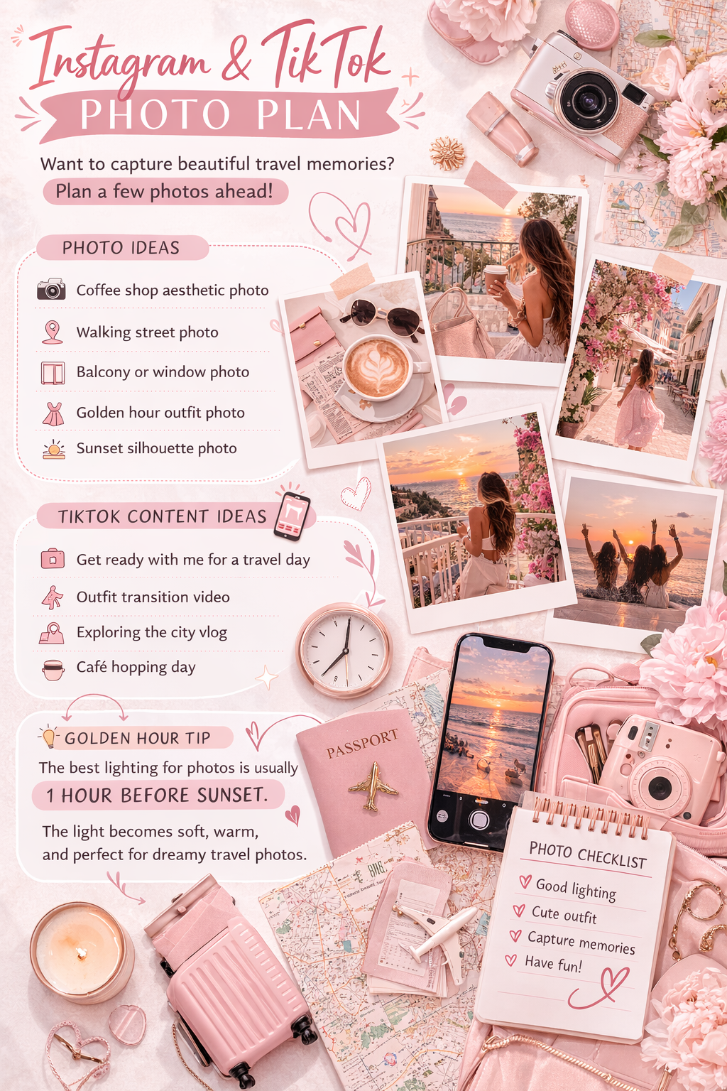 GIRLS Travel Guide - Aesthetic Travel Planner / Packing Checklist / Girls Trip Itinerary / Instagram Photo Guide